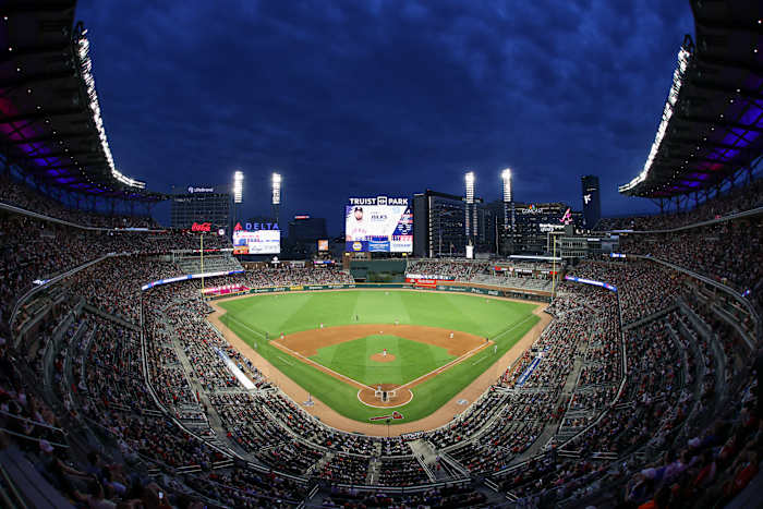 Apr 21, 2023; Atlanta, Georgia, USA; A general view of Truist Park during a game between the Atlanta Braves and Houston Astros in the fourth inning.